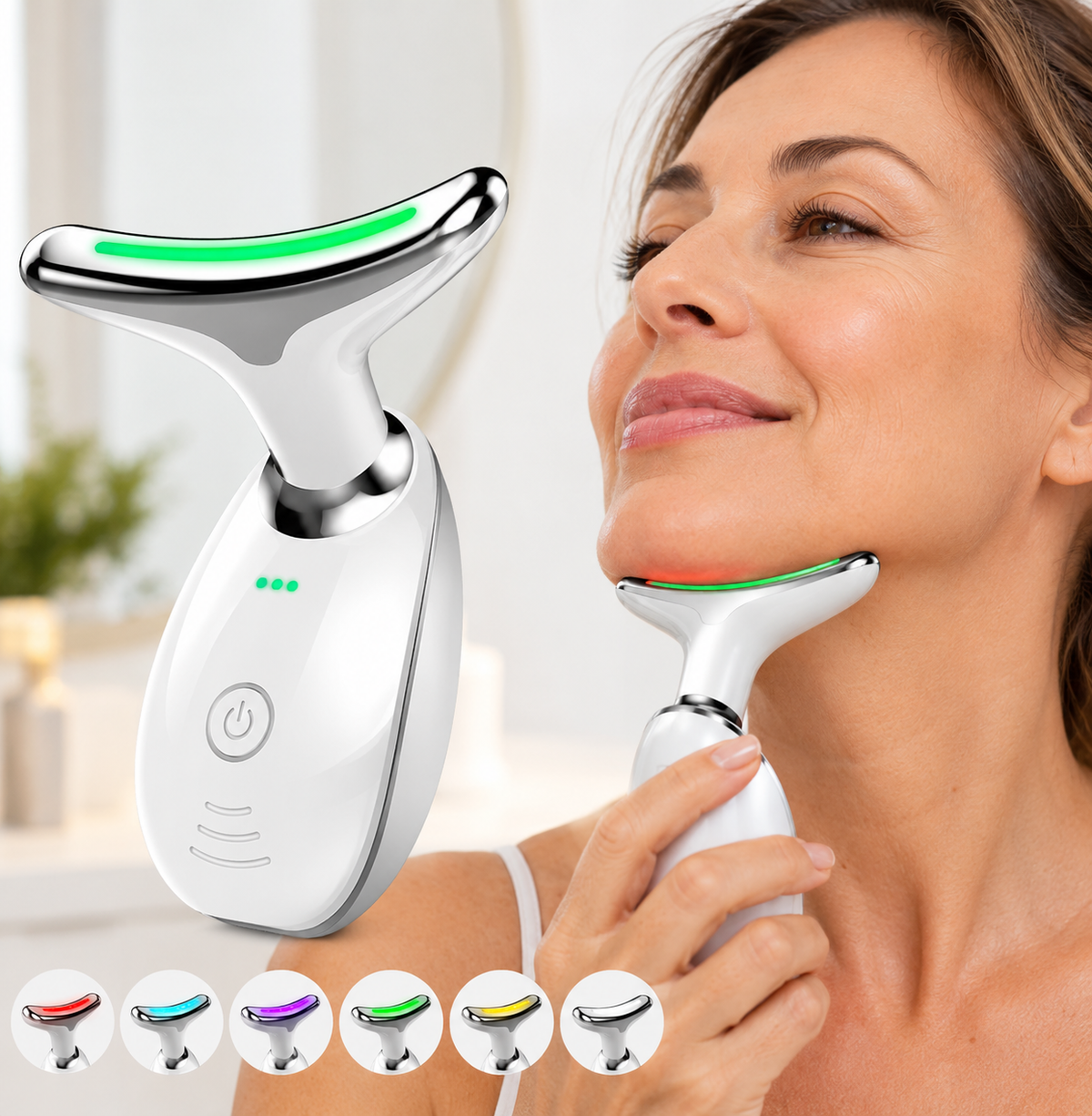 Masajeador de cara, cuello y papada con vibración y LED
